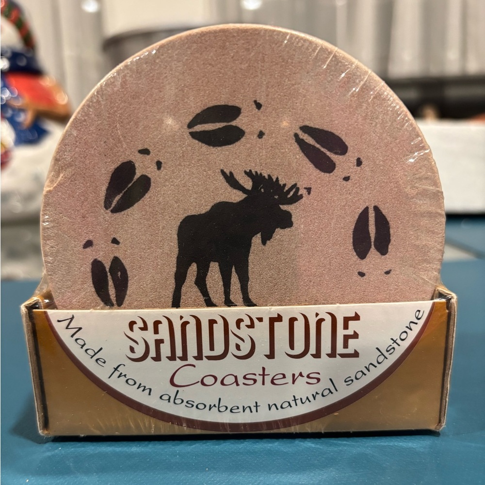 New Sandstone Coasters with a Moose Pattern
